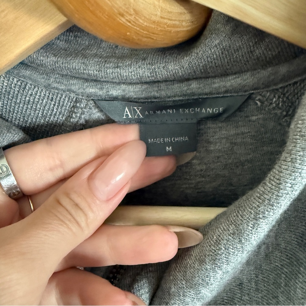 ARMANI EXCHANGE Heather gray long zip up jacket high neck ribbed waist size M - Picture 3 of 7